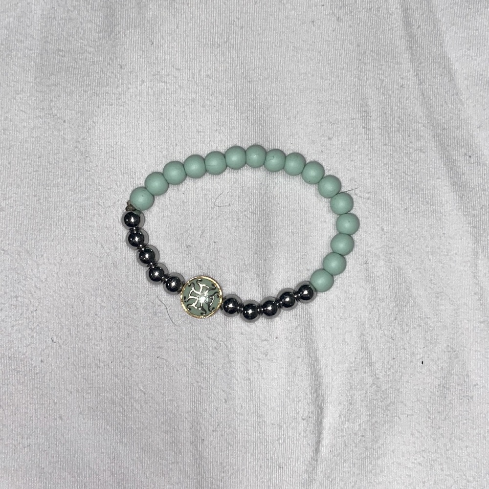 Rustic cuff teal pearl bracelet